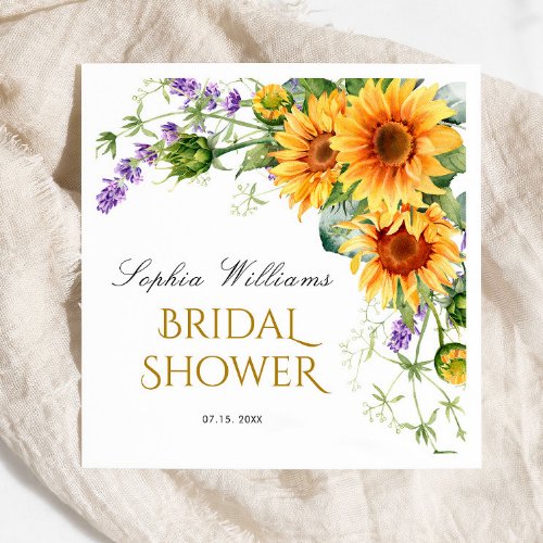 Rustic Sunflowers  Lavender Bridal Shower Napkins