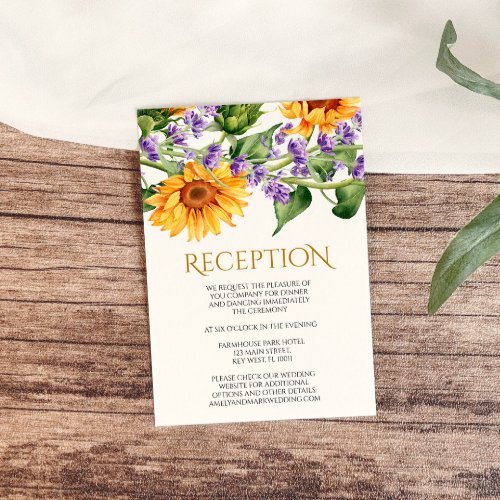 Rustic Sunflowers  Lavender Reception Cards