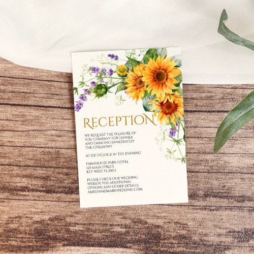 Rustic Sunflowers  Lavender Reception Cards W2