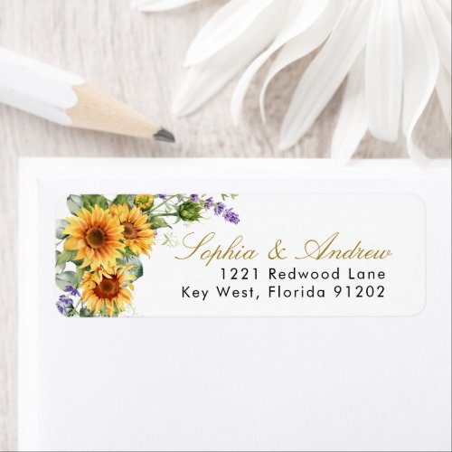 Rustic Sunflowers  Lavender Return Address Label