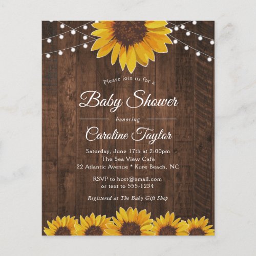 Rustic Sunflowers  Lights Baby Shower Invitation