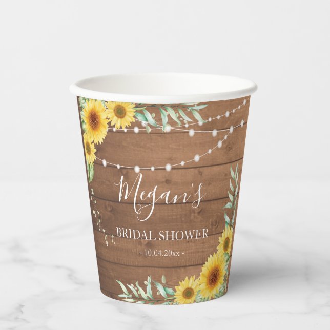 Rustic Sunflowers lights Bridal Shower Paper Cups (Front)