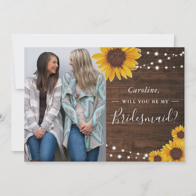 Rustic Sunflowers Lights Bridesmaid Photo Request Invitation (Front)
