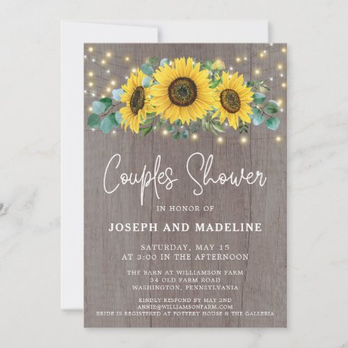 Rustic Sunflowers  Lights Couples Shower  Invitat Invitation