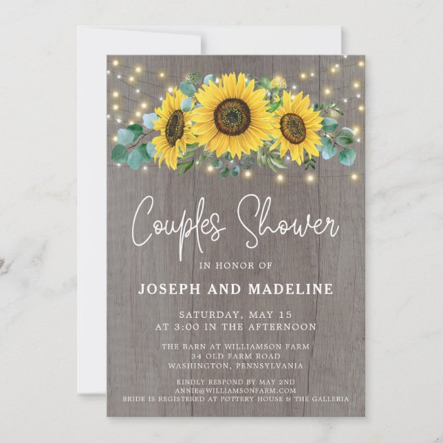 Rustic Sunflowers & Lights Couples Shower  Invitation (Front)