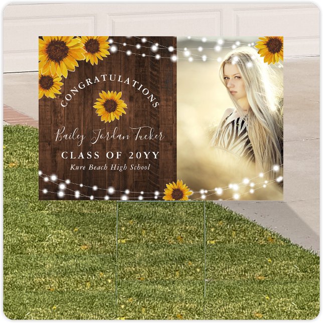 Rustic Sunflowers Lights Graduation Sign (Creator Uploaded)