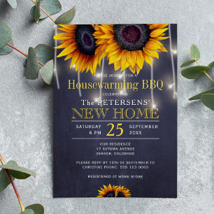 Rustic sunflowers lights housewarming bbq invitation