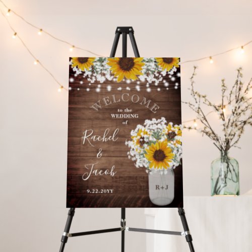 Rustic Sunflowers Lights Mason Jar Welcome Wedding Foam Board
