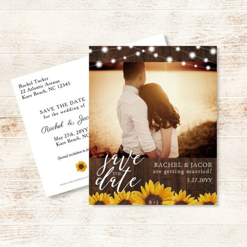 Rustic Sunflowers  Lights Wedding Save the Date Postcard