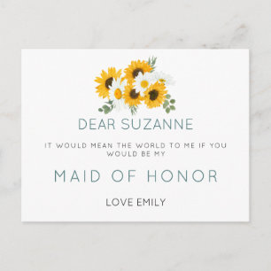Rustic Sunflowers Maid of Honor Request Postcard