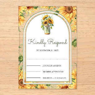 Rustic Sunflowers Mason Jar Arch Wedding Acrylic Rsvp Card