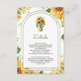 Rustic Sunflowers Mason Jar Arch Wedding Details Enclosure Card