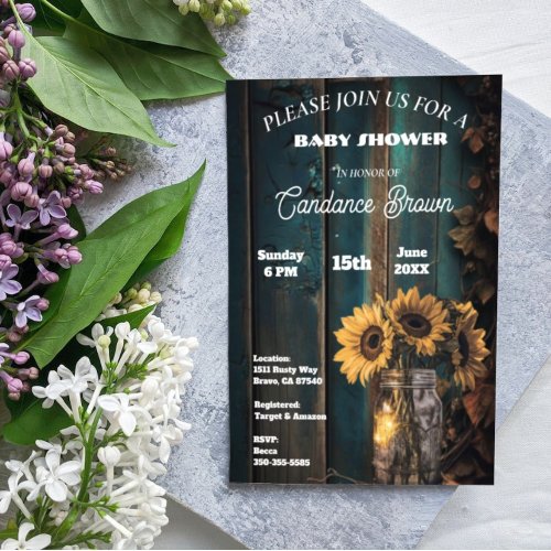 Rustic Sunflowers Mason Jar Baby Shower  Invitatio Invitation