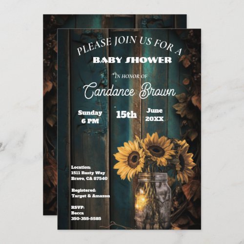 Rustic Sunflowers Mason Jar Baby Shower  Invitation