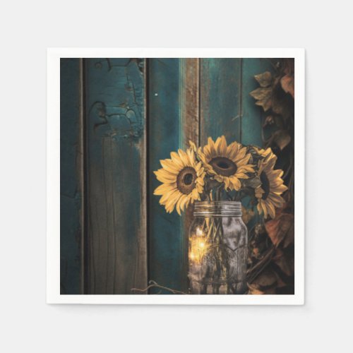 Rustic Sunflowers Mason Jar Baby Shower   Napkins