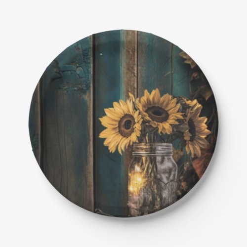 Rustic Sunflowers Mason Jar Baby Shower  Paper Plates
