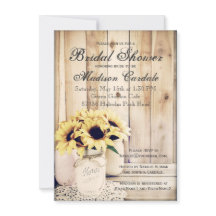 Rustic Sunflowers Mason Jar Bridal Shower Invites