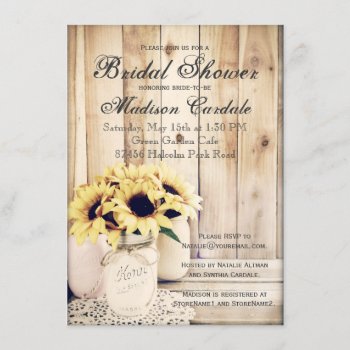 Rustic Sunflowers Mason Jar Bridal Shower Invites by RusticCountryWedding at Zazzle
