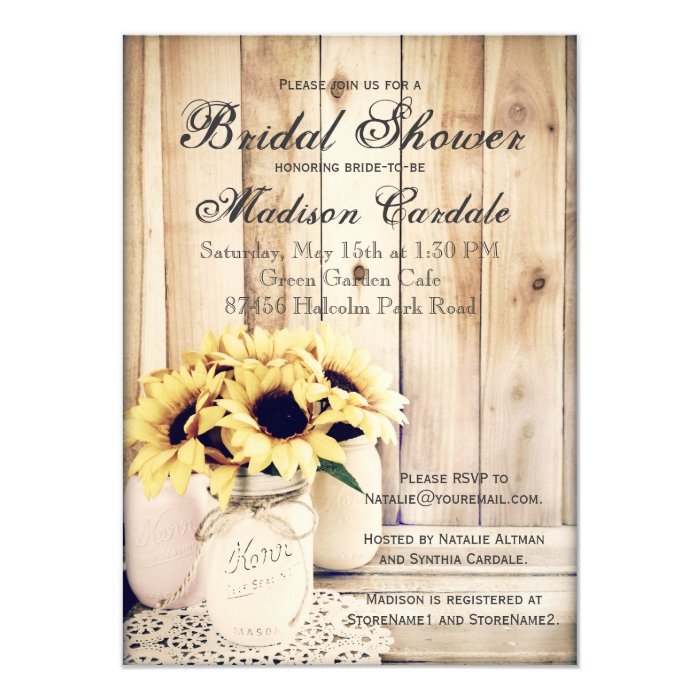 rustic sunflowers mason jar bridal shower invites zazzle rustic bridal shower invites