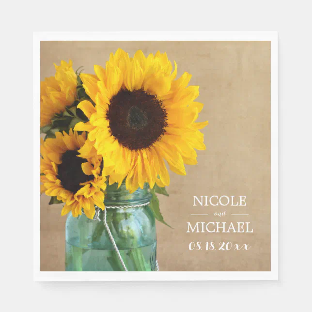 Rustic Sunflowers Mason Jar Country Wedding Paper Napkins Zazzle