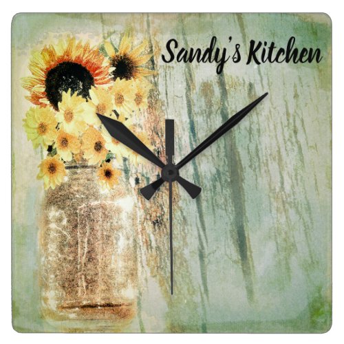 Rustic Sunflowers &amp; Mason Jar Kitchen Clock