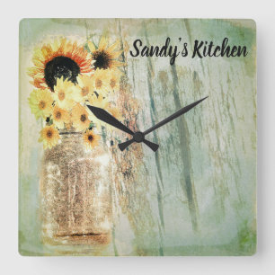 Rustic Sunflowers & Mason Jar Kitchen Clock