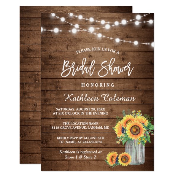 256888910618238009 Rustic Sunflowers Mason Jar Lights Bridal Shower Invitation