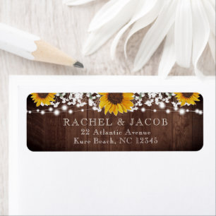 Rustic Sunflowers Mason Jar Lights Wedding Address Label