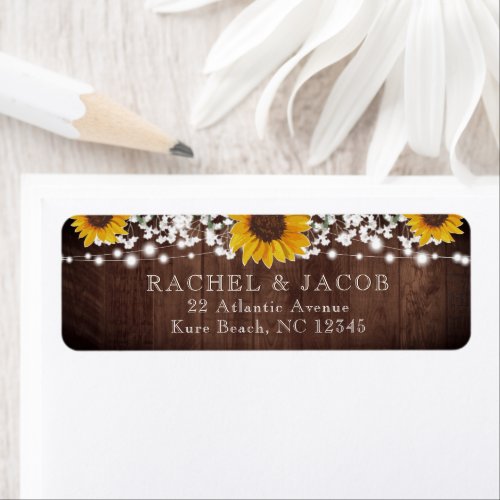 Rustic Sunflowers Mason Jar Lights Wedding Address Label
