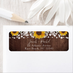 Rustic Sunflowers Mason Jar Lights Wedding Address Label