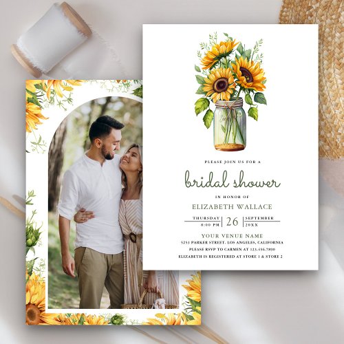 Rustic Sunflowers Mason Jar Photo Bridal Shower Invitation