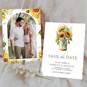 Rustic Sunflowers Mason Jar Photo Wedding Save The Date