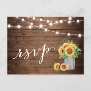 Rustic Sunflowers Mason Jar String Lights RSVP Invitation Postcard