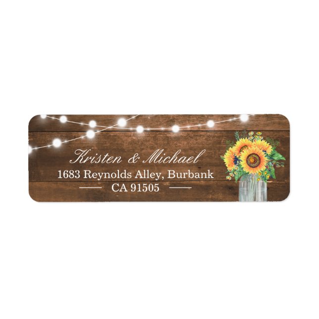Rustic Sunflowers Mason Jar String Lights Wood Label (Front)