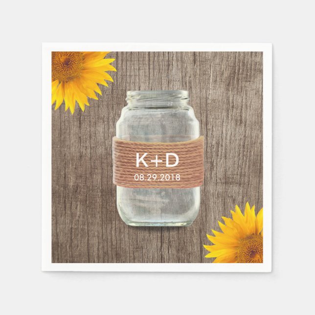 Rustic Sunflowers Mason Jar Vintage Wedding Napkins (Front)