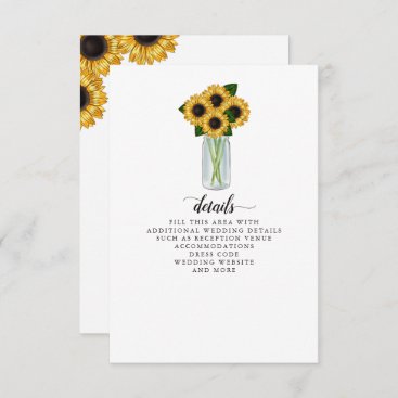 Rustic Sunflowers Mason Jar Wedding  Enclosure Card