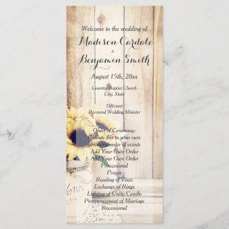 Rustic Sunflowers Mason Jar Wedding Programs