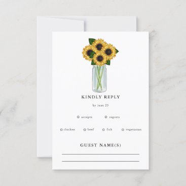 Rustic Sunflowers Mason Jar Wedding RSVP Card