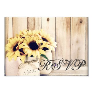 Rustic Sunflowers Mason Jar Wedding RSVP Cards