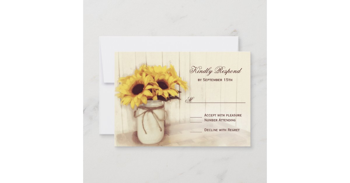 Rustic Sunflowers Mason Jar Wedding RSVP Cards | Zazzle