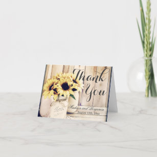 Rustic Sunflowers Mason Jar Wedding Thank You Card Zazzle Com