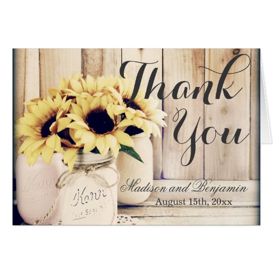 Rustic Sunflowers Mason Jar Wedding Thank You Card Zazzle Rustic Sunflowers Mason Jar Wedding Thank You Card