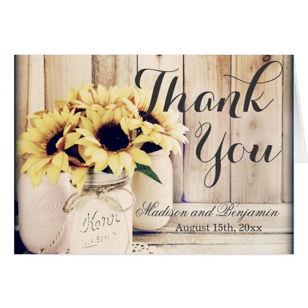 Rustic Sunflowers Mason Jar Wedding Thank You Card