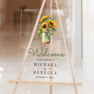 Rustic Sunflowers Mason Jar Wedding Welcome Acrylic Sign