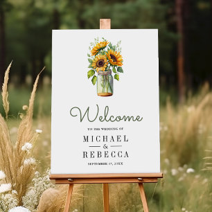 Rustic Sunflowers Mason Jar Wedding Welcome Sign