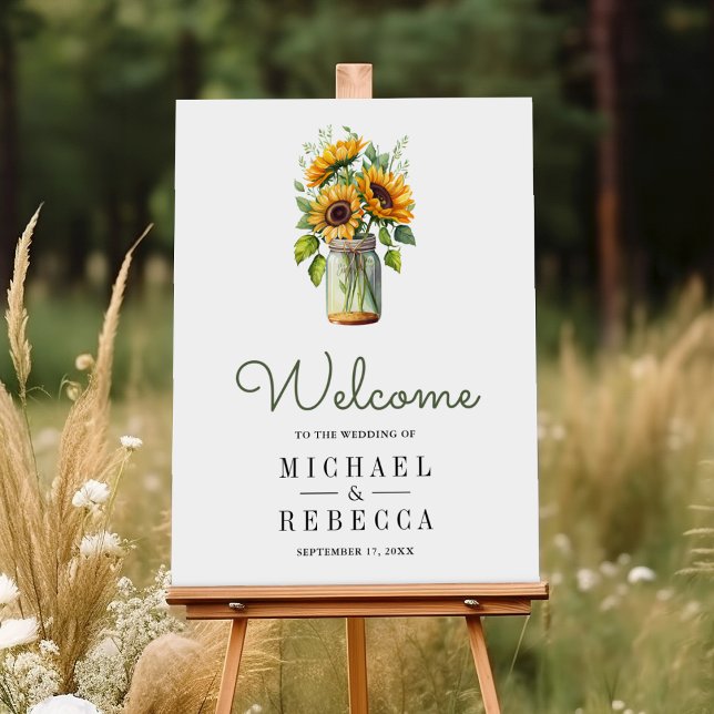 Rustic Sunflowers Mason Jar Wedding Welcome Sign (Creator Uploaded)