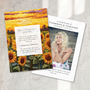 Rustic Sunflowers Memorial Photo Sympathy Funeral Thank You Card