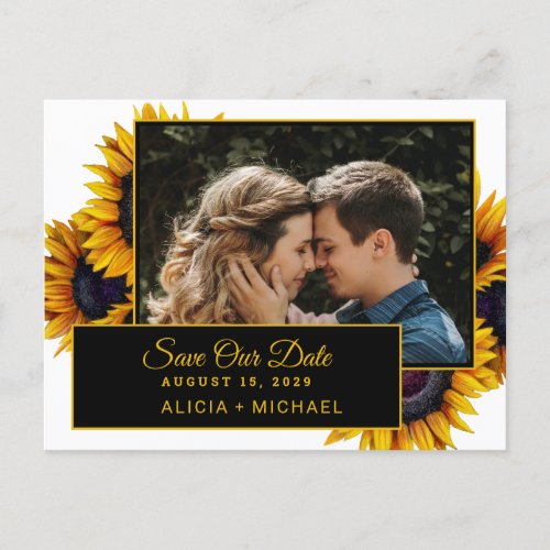 Rustic sunflowers modern photo wedding save date announcement postcard