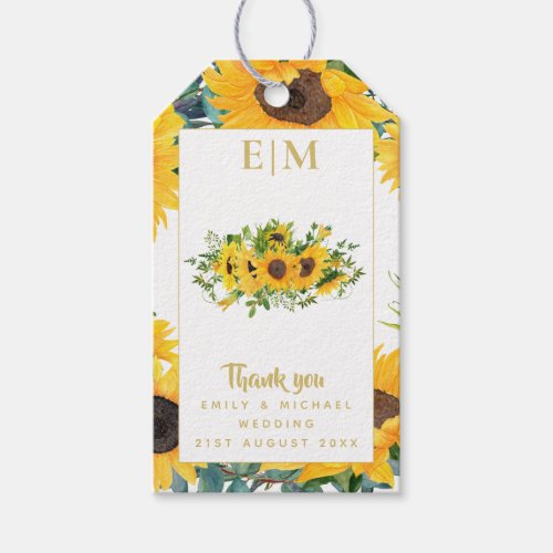 Rustic Sunflowers Monogram Favor Gift Thank You Gift Tags