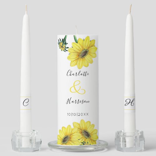 Rustic Sunflowers Monogram Wedding Unity Candle Set